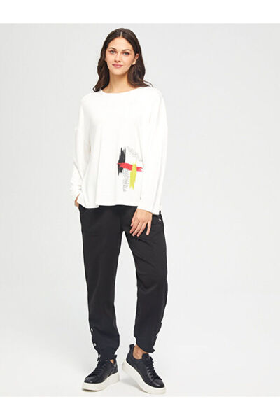 Faik Sönmez Relax Önü Baskı Ve Nakış Detaylı Yuvarlak Yaka Sweatshirt 67841