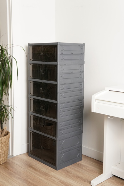 EVLE 6-Tier Foldable Shoe Rack, Modular Shoe Cabinet, Portable Organizer,Anthracite