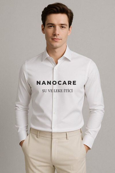 alenmeza Чоловіча біла водо- та плямовідштовхуюча бавовняна сатинова сорочка Slim Fit Casual, яка не потребує прасування