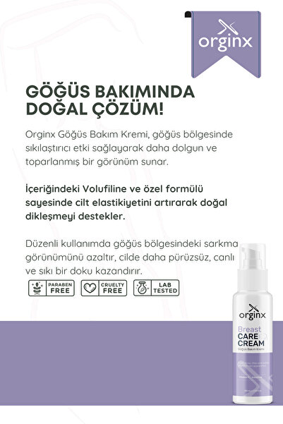 Orginx Volufiline İçeren Göğüs & Kalça Dolgunlaştırıcı, Dikleştirici, Sıkılaştırıcı Bakım Kremi 100 ml