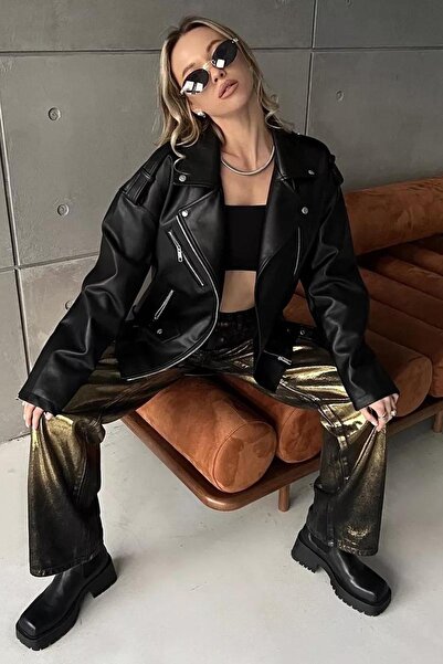 Jaglion Elvera Oversized Long Women's Black Leather Jacket