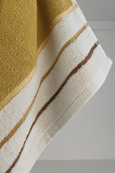 Sevim Рушник для рук і обличчя з фарбованим кінцем і смужками - висока водопоглинаюча здатність - 100% бавовна - 45x85 см - гірчичний