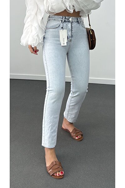 Narferita Juliet Açık Renk Yüksek Bel Slim Boyfit Jean
