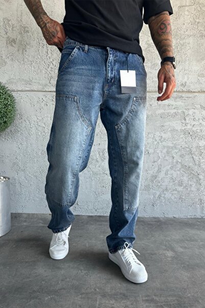 MADZEYMODA بنطال جينز رجالي فضفاض مناسب للموسم الجديد باللون الأزرق الداكن KE...