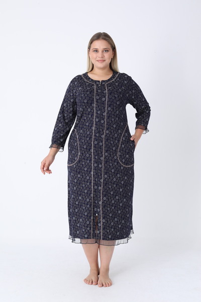 ROMEO LİFE Women's Plus Size Viscose Modal Fabric Patterned Zipper Dress 8013