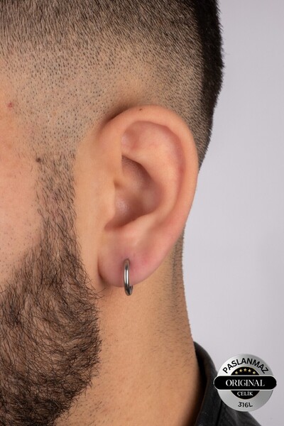Lynare Hollowed Trendy Medium Size Hoop Earrings Men/Women Unisex Steel Grey Earrings 2Pcs