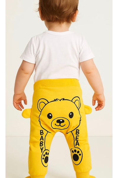 BabyBlue Pamuklu Kulaklı Ayı Baskılı Tek Alt Eşofman Pijama