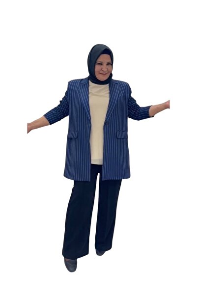 Sevda Kılınç Large Size Striped Jacket