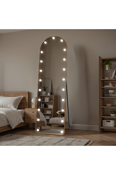 Myplas Modern Sinematik Işıklı Ayaklı Boy Aynası Metal Çerçeveli Oval Tasarım