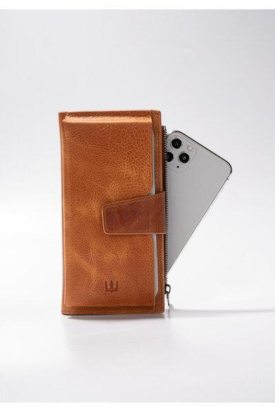 Getto Deri Zoe Telefon Hazneli Hakiki Deri Kişiye Özel İsim Baskılı Cüzdan