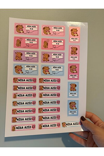 cakaybu "Kişiye Özel Defter İsim Etiketi – Sevimli Kapibara Çıkartma Seti (Ok...