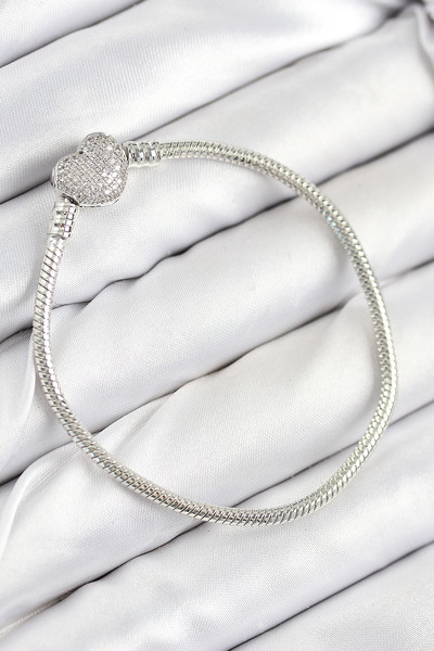 Lisinya Brass Charm Zircon Stone Heart Model Silver Color Women's Bracelet - ...