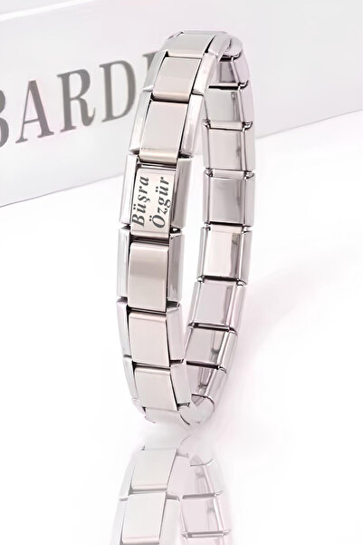 Takı Dükkanı Kişiye Özel İsim Yazılı İtalyan Charm Unisex Çelik Bileklik scb62