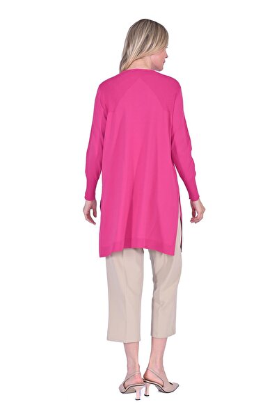 Invee Knitted Detailed Slit Tunic Fuchia