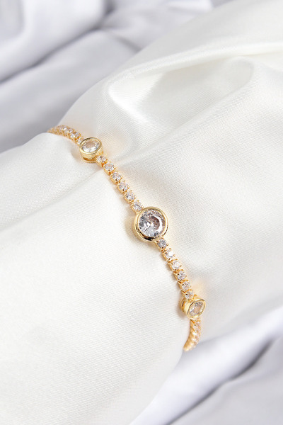 Lisinya سوار نسائي من النحاس مرصع بحجر الزركون موديل دائري ذهبي اللون مع رافع...