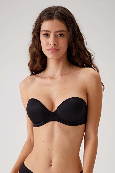 Pierre Cardin 2'li Ekonomik Paket Siyah-ten 6806 Vicenza Ekstra Push Up Dolgulu Straplez T-shirt Sütyen Set