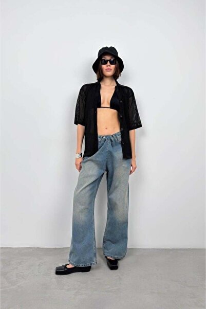 Omarı Polo Neck Mesh Blouse