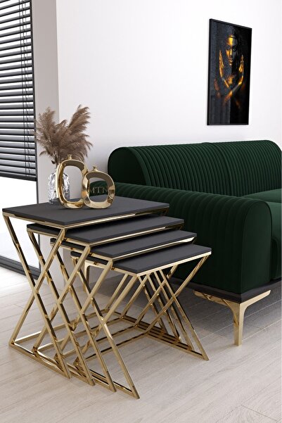 ysnn aksesuar X ZIGON 4'lü Kare Zigon Gold Kaplama Antrasit Mebran Mdf