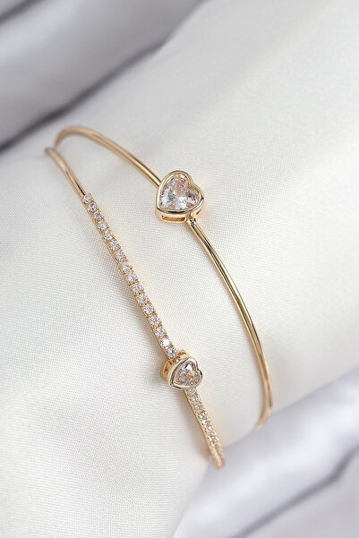 Lisinya Brass Zircon Stone Heart Model Gold Color Women's Bracelet - Tygoo