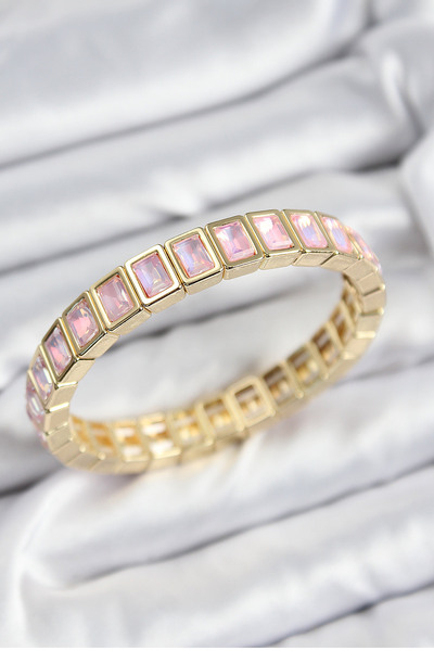Lisinya Brass Pink Zircon Stone Rectangular Model Gold Color Elastic Women's ...