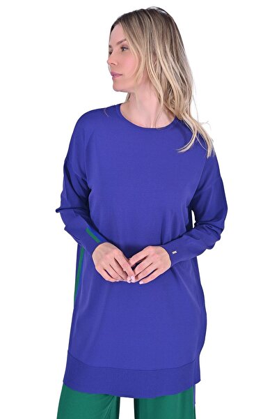 Invee Oversize Color Detailed Knitwear Tunic Purple