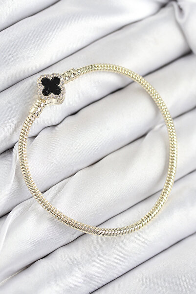 Lisinya Brass Charm Zircon Stone Clover Model Gold Color Women's Bracelet - T...