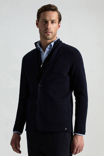 Hemington Extrafine Merino Lacivert Triko Blazer Ceket