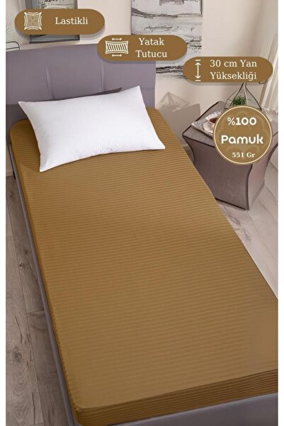 Karna Home Bed Sheet Stripe Satin Plain Elastic Wide Size