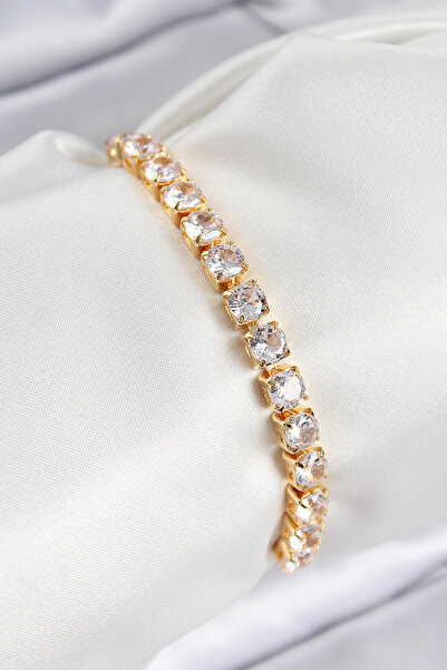 Lisinya Brass Zircon Stone Square Model Gold Color Women's Bracelet with Elev...