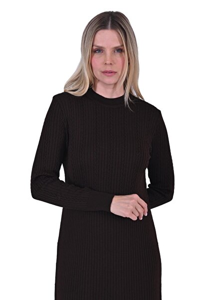 Invee Yün saçörgü Triko Elbise KAHVE