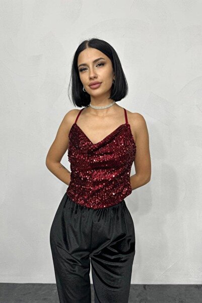 gl00my Burgundy Strappy Degaje Blouse