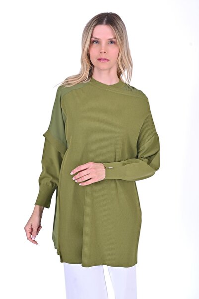 Invee Körüklü Triko tunik YAĞYEŞİLİ