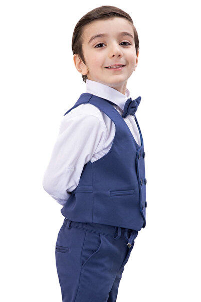 Cansın Mini Boy's 4-Piece Suit with Blue Button Vest and Bow Tie Shirt 20546