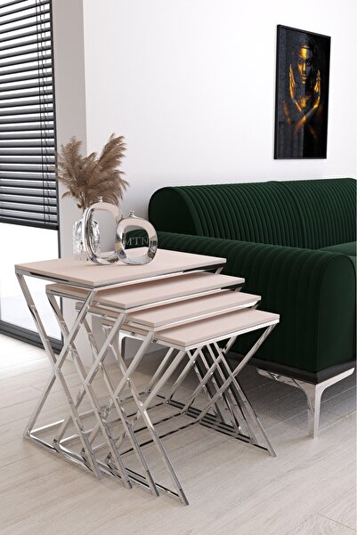 ysnn aksesuar X ZİGON 4'lü Kare Zigon Gümüş Kaplama Krem Mebran Mdf