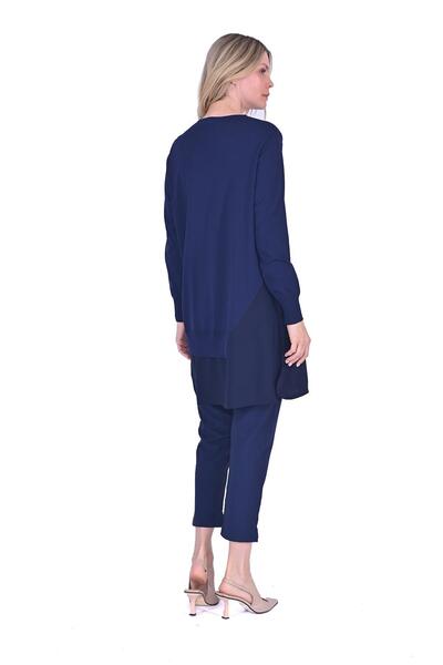 Invee Gömlek Detaylı Triko Tunik LACİVERT