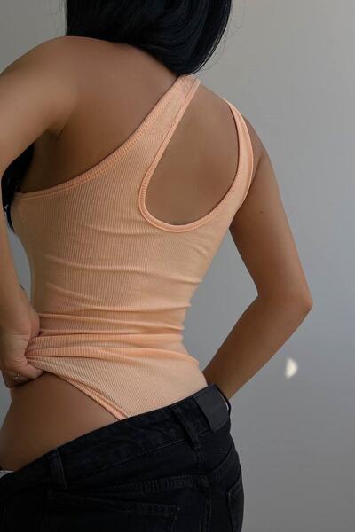 lovebox Women's Orange One Shoulder Cross Strap Detail Bodysuit 11504