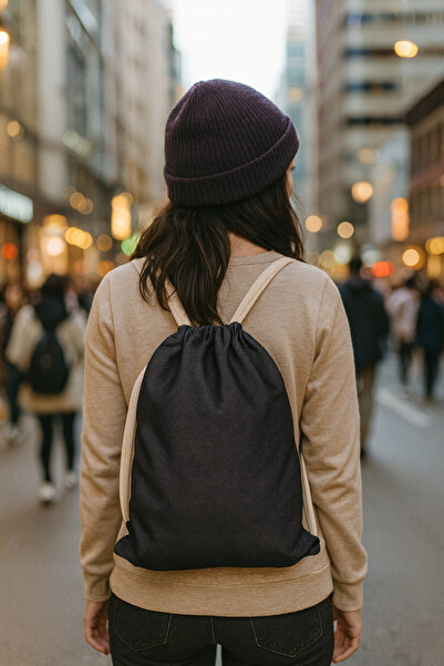 DENİMTİME İndigo Bez Denim Kumaş Unisex İpli Sırt Çantası