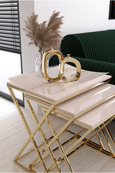 ysnn aksesuar ROYAL 3'LÜ KARE ZİGON GOLD KAPLAMA KREM MDF MEBRAN