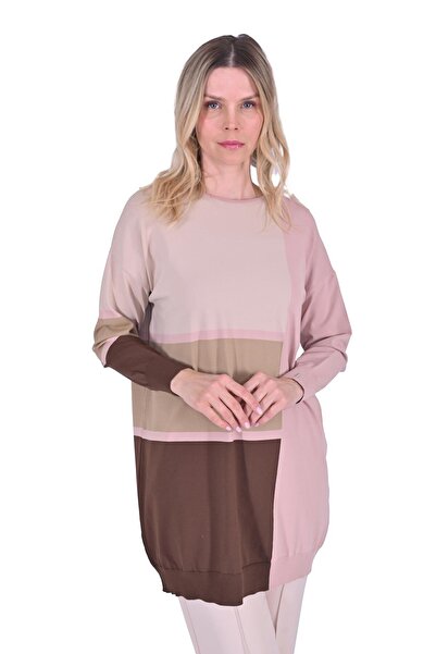 Invee Three Color Knitwear Tunic Salmon
