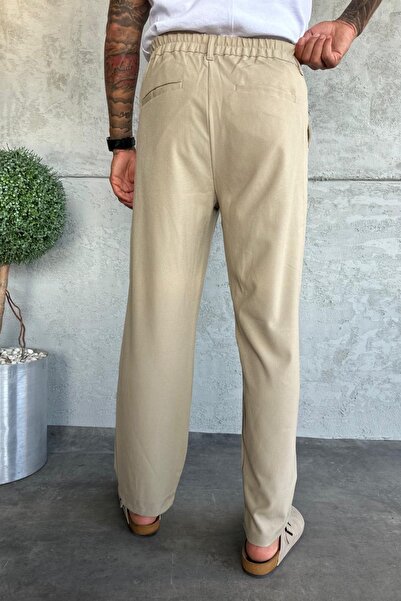 MADZEYMODA Ανδρικό φαρδύ παντελόνι KE-1000 Model - Πλισέ Κρεμ ύφασμα