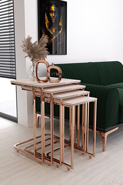 ysnn aksesuar STAR 4'LÜ KARE ZİGON TEKERLEKLİ BAKIR KAPLAMA KREM MDF MEBRAN