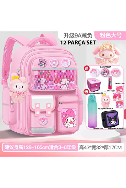 Hobidehobi Kuromi Okul Sırt Çantası Seti 14 Parça Büyük Kapasite 43x29x18 Cm Pembe