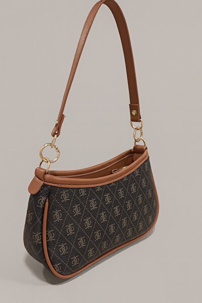 RumyaCollection Γυναικεία τσάντα ώμου με σχέδιο - με φερμουάρ, καφέ τσαγιού