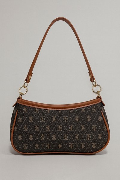 RumyaCollection Women's Patterned Zipper Closure Shoulder Bag Bitter Brown Tan