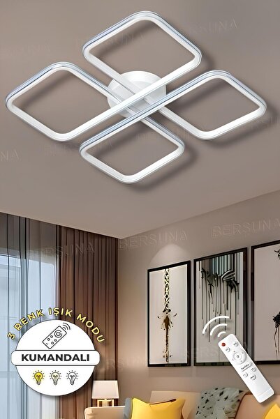 Jasmin White Chrome Kumandalı 3 Renk Modern Plafonyer Led Avize