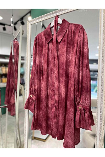 MERAM BUTİK قميص مارشا منقوش ذاتيًا 10800 - مورديم - 2