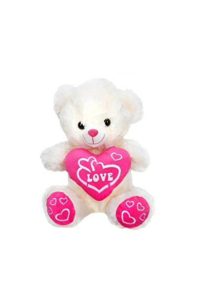 ByCaretta دب قطيفة على شكل قلب 30 سم وردي