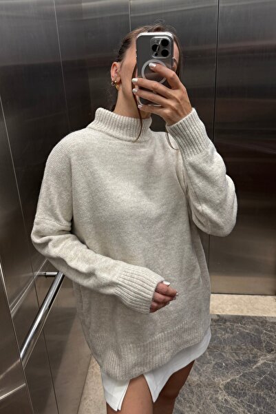 Noi Belis Pulover de bază cu guler în picioare oversize moale texturat AW25KZ0010