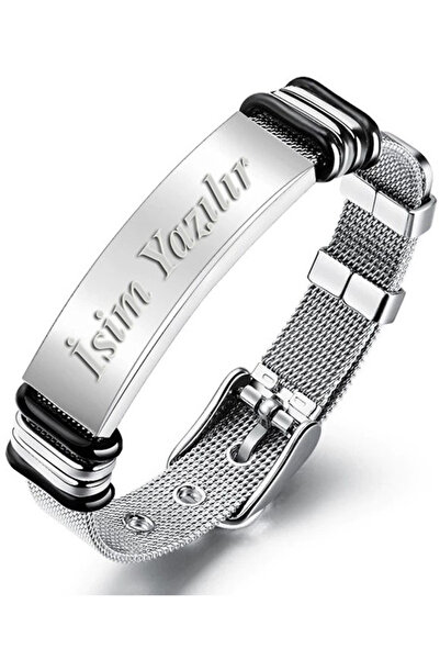 Takı Dükkanı Kişiye Özel Isimli Hasır Kemer Kordon Çelik Erkek Bileklik Scb13