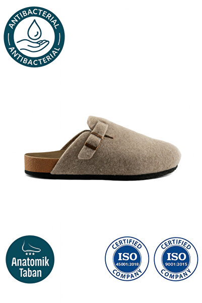Shoebuo Women's Cork Sole Felt Comfort Model Winter Closed-Front Felt Sabo Daily Comfortable Home Dowry Slippers